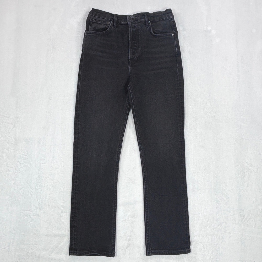 AGOLDE Riley Premium High Rise Straight Leg Ankle Jeans Washed Black Sz 25W 25L